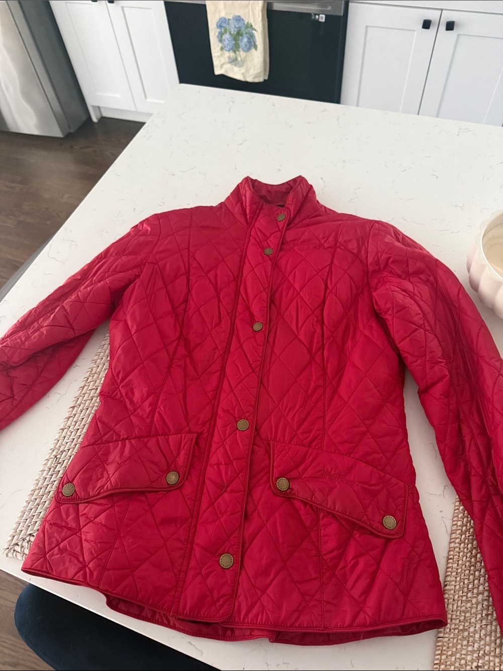 Barbour Red Quilted Diamond-Pattern Puffer Jacket